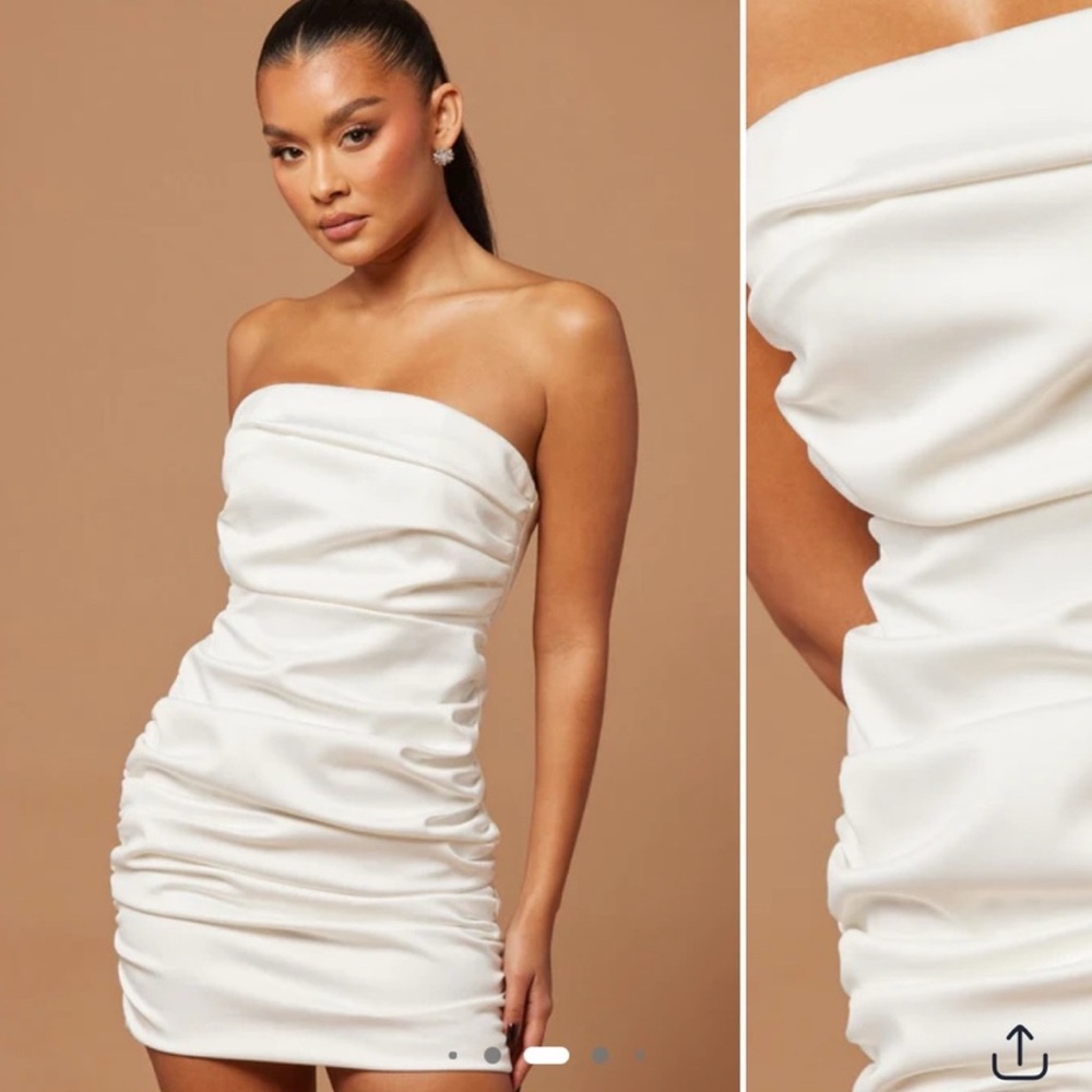 Fashion Nova White Strapless Ruched Bodycon bow Dress